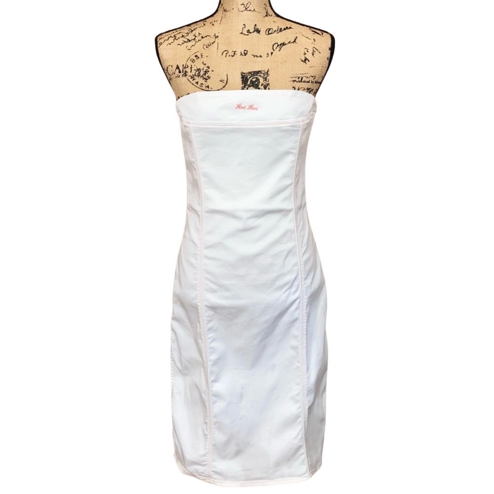 Vintage Y2K KK2 Karl Kani White Denim Strapless Dress With Pink Stitching Size L